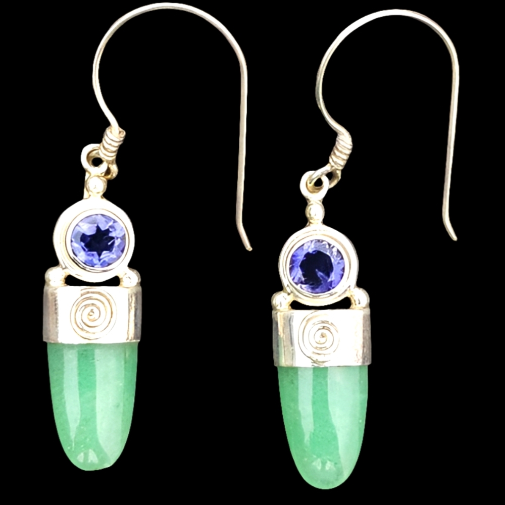 Sterling silver Sajen green jade cabachon amethyst drop dangle earrings …
